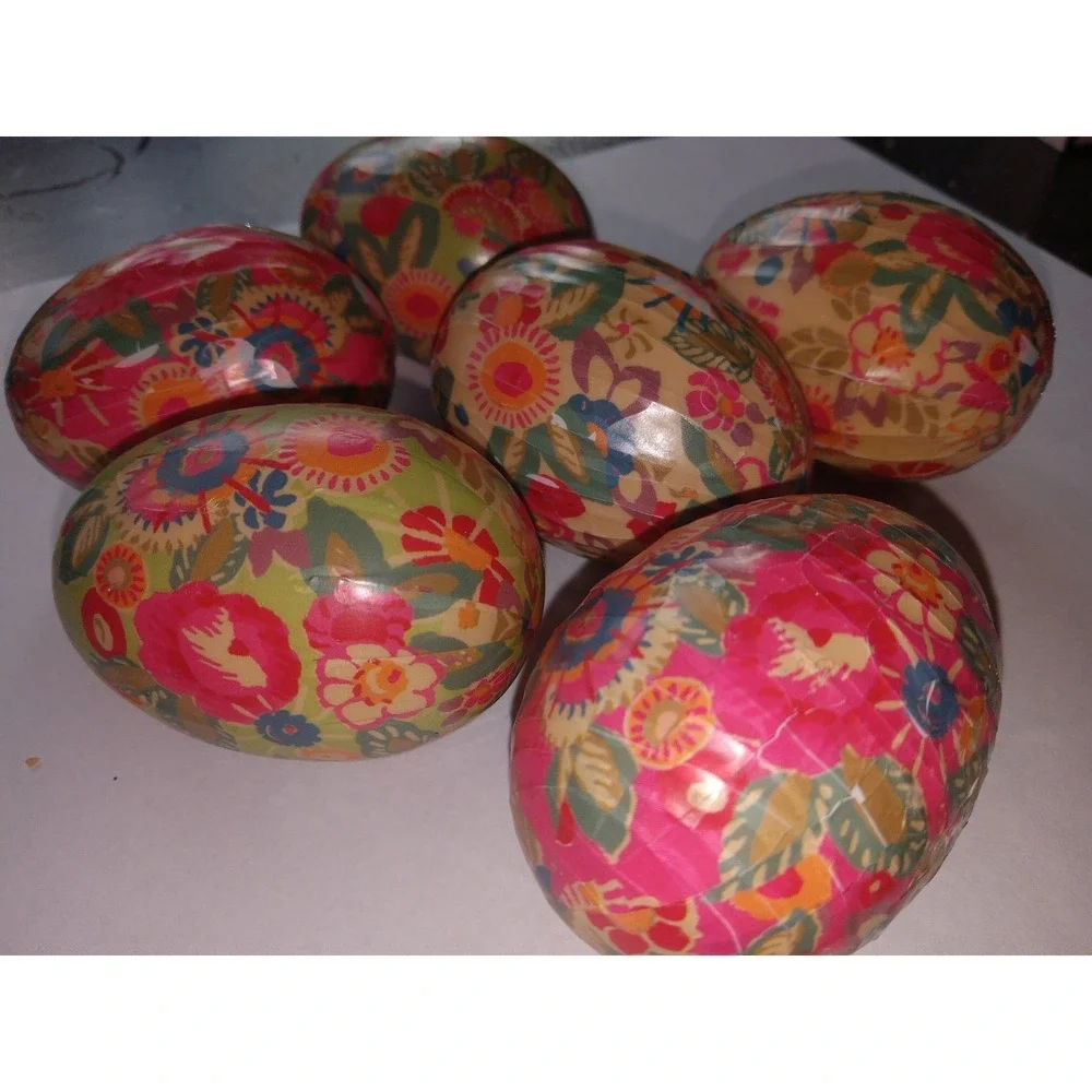 6 Vtg Kashmiri Papier‎ Paper Mache Eggs Hand Painted Floral Easter Decor India